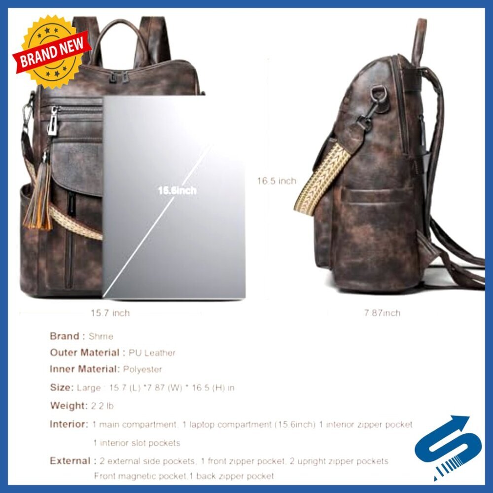 Leather Laptop Backpack Professional Water-Resistant Travel Daypack Casual Work - Picture 3 of 6